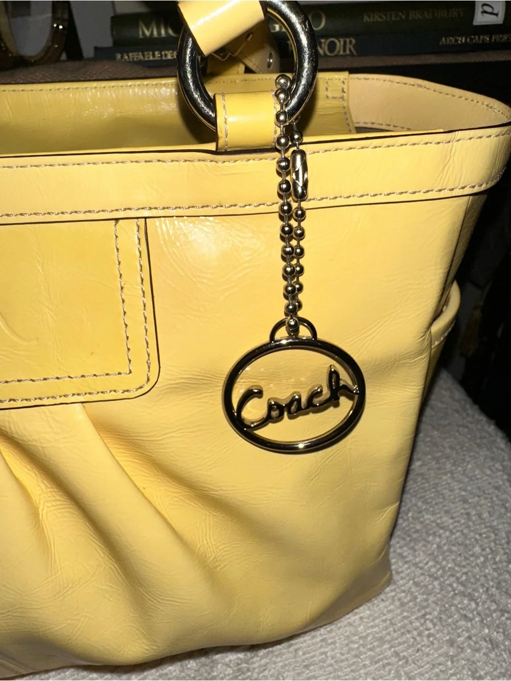 Coach Patent Leather Pleated Gallery Tote (Style F13761) Yellow NWOT